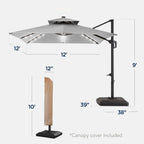 12x12ft 2-Tier Outdoor Solar LED Cantilever Patio Umbrella