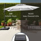 12x12ft 2-Tier Outdoor Solar LED Cantilever Patio Umbrella