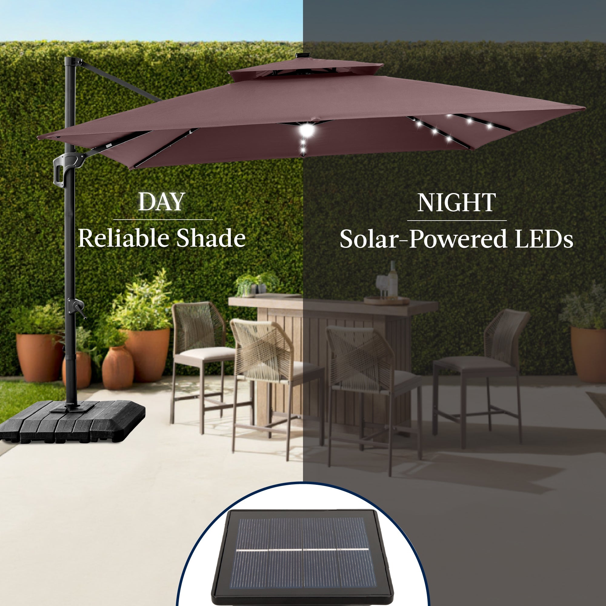 12x12ft 2-Tier Outdoor Solar LED Cantilever Patio Umbrella