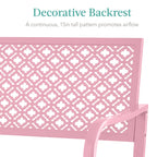 Indoor Outdoor Steel Bench w/ Geometric Backrest, Foot Levelers