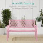 Indoor Outdoor Steel Bench w/ Geometric Backrest, Foot Levelers