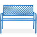 Indoor Outdoor Steel Bench w/ Geometric Backrest, Foot Levelers