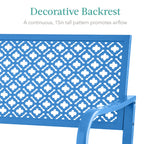 Indoor Outdoor Steel Bench w/ Geometric Backrest, Foot Levelers