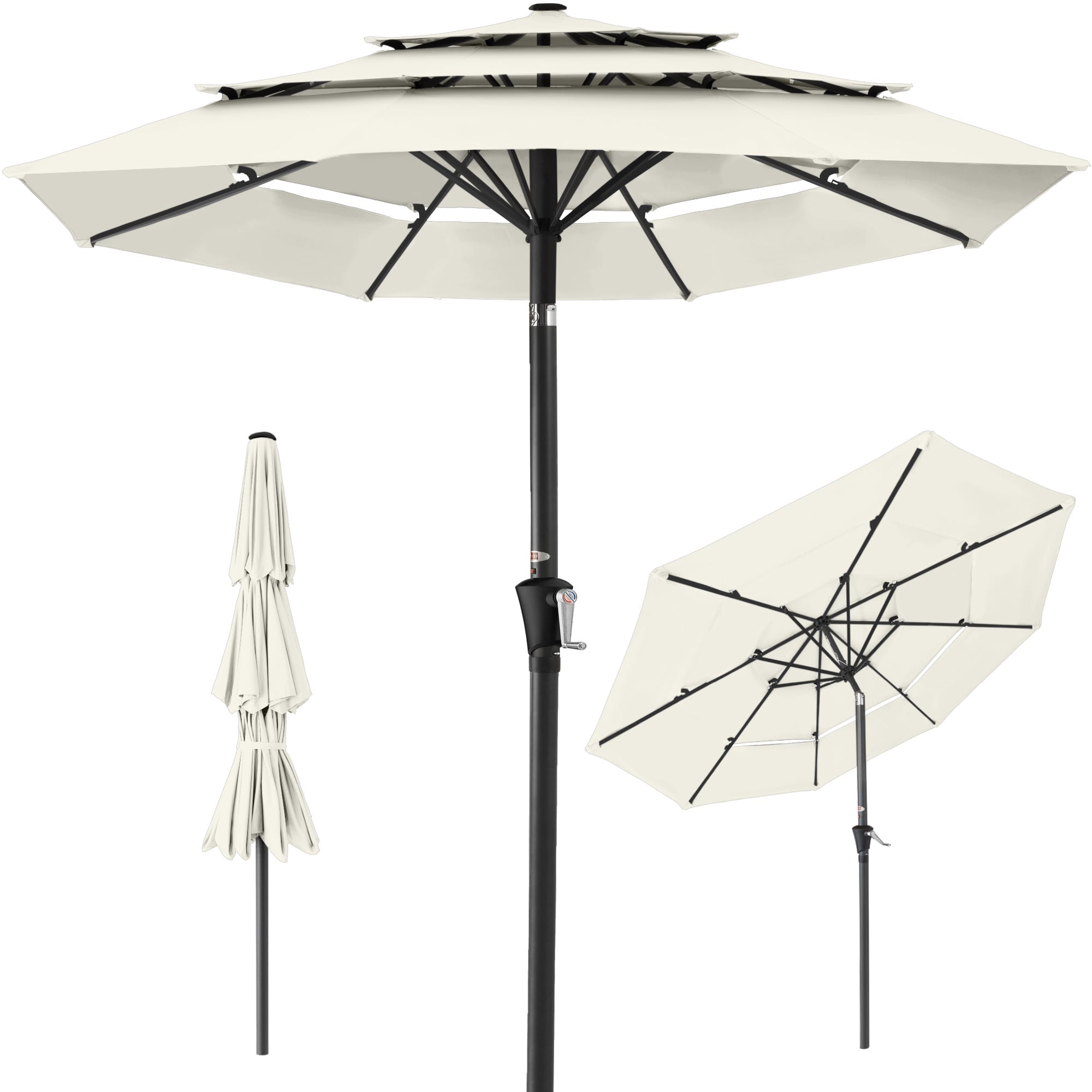 3-Tier Patio Umbrella w/ Tilt Adjustment, Crank - 10ft