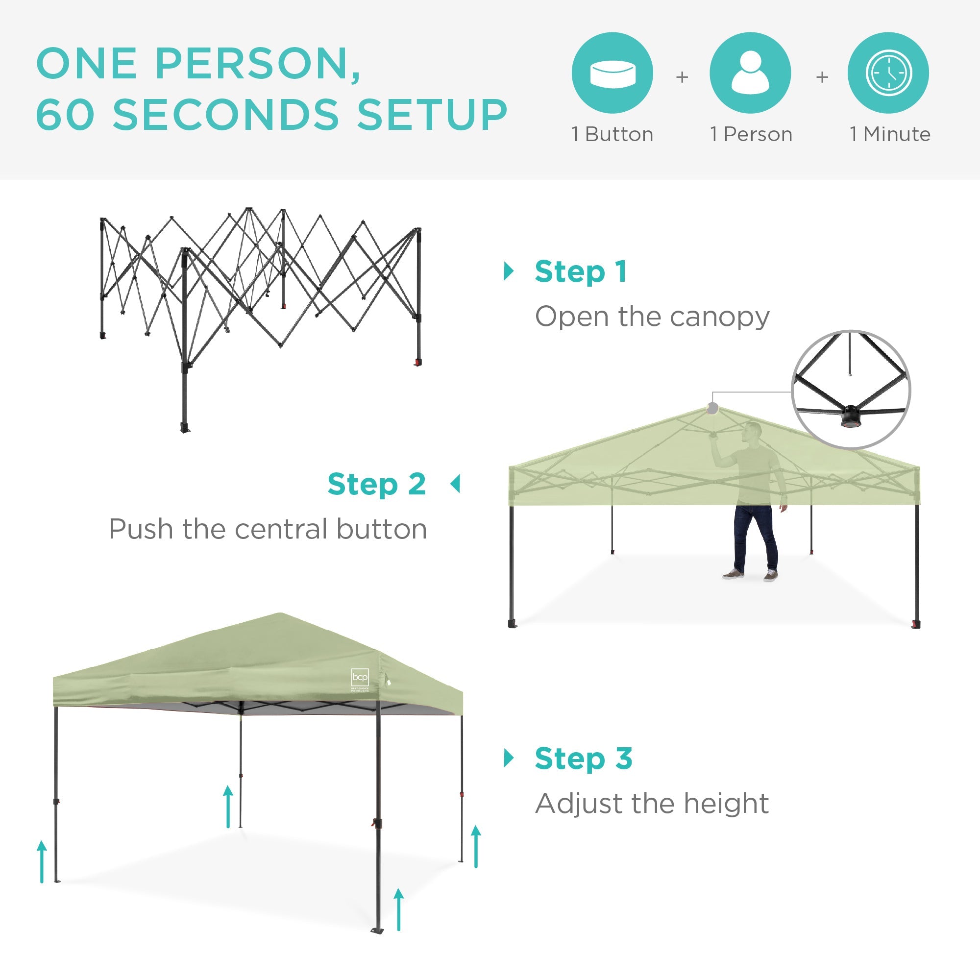 One-Person Setup Instant Pop Up Canopy w/ Case, 4 Weight Bags - 12x12ft