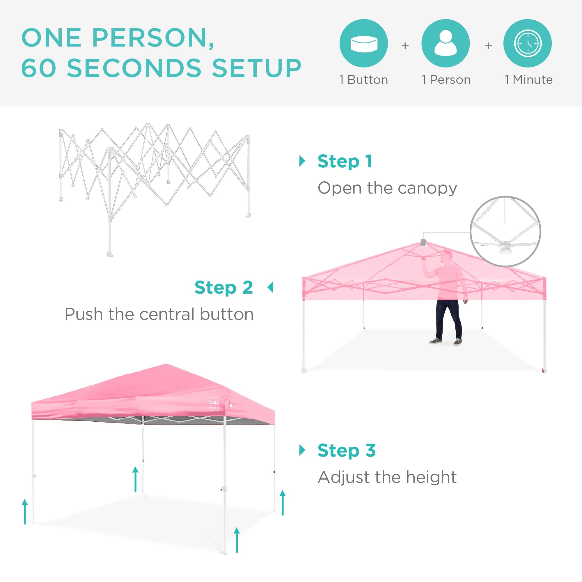 One-Person Setup Instant Pop Up Canopy w/ Case, 4 Weight Bags - 12x12ft