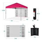 One-Person Setup Instant Pop Up Canopy w/ Side Wall, Carrying Case - 10x10ft