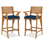 Set of 2 Outdoor Acacia Wood Bar Stools Chairs w/ Weather-Resistant Cushions