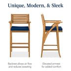 Set of 2 Outdoor Acacia Wood Bar Stools Chairs w/ Weather-Resistant Cushions