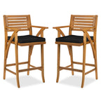 Set of 2 Outdoor Acacia Wood Bar Stools Chairs w/ Weather-Resistant Cushions