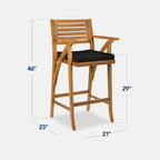 Set of 2 Outdoor Acacia Wood Bar Stools Chairs w/ Weather-Resistant Cushions