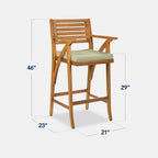 Set of 2 Outdoor Acacia Wood Bar Stools Chairs w/ Weather-Resistant Cushions