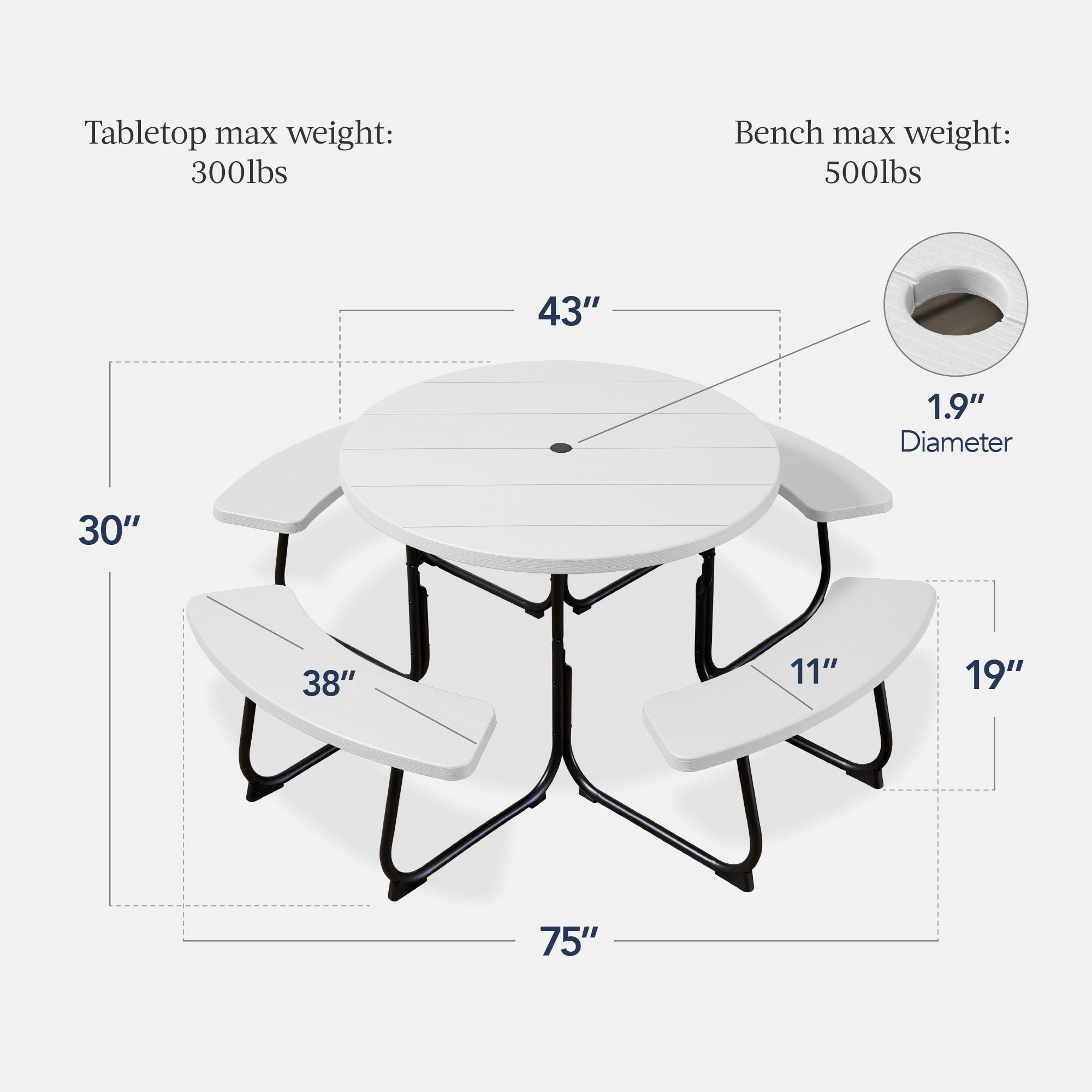 8-Person Circular Picnic Table w/ Umbrella Hole, 4 Benches