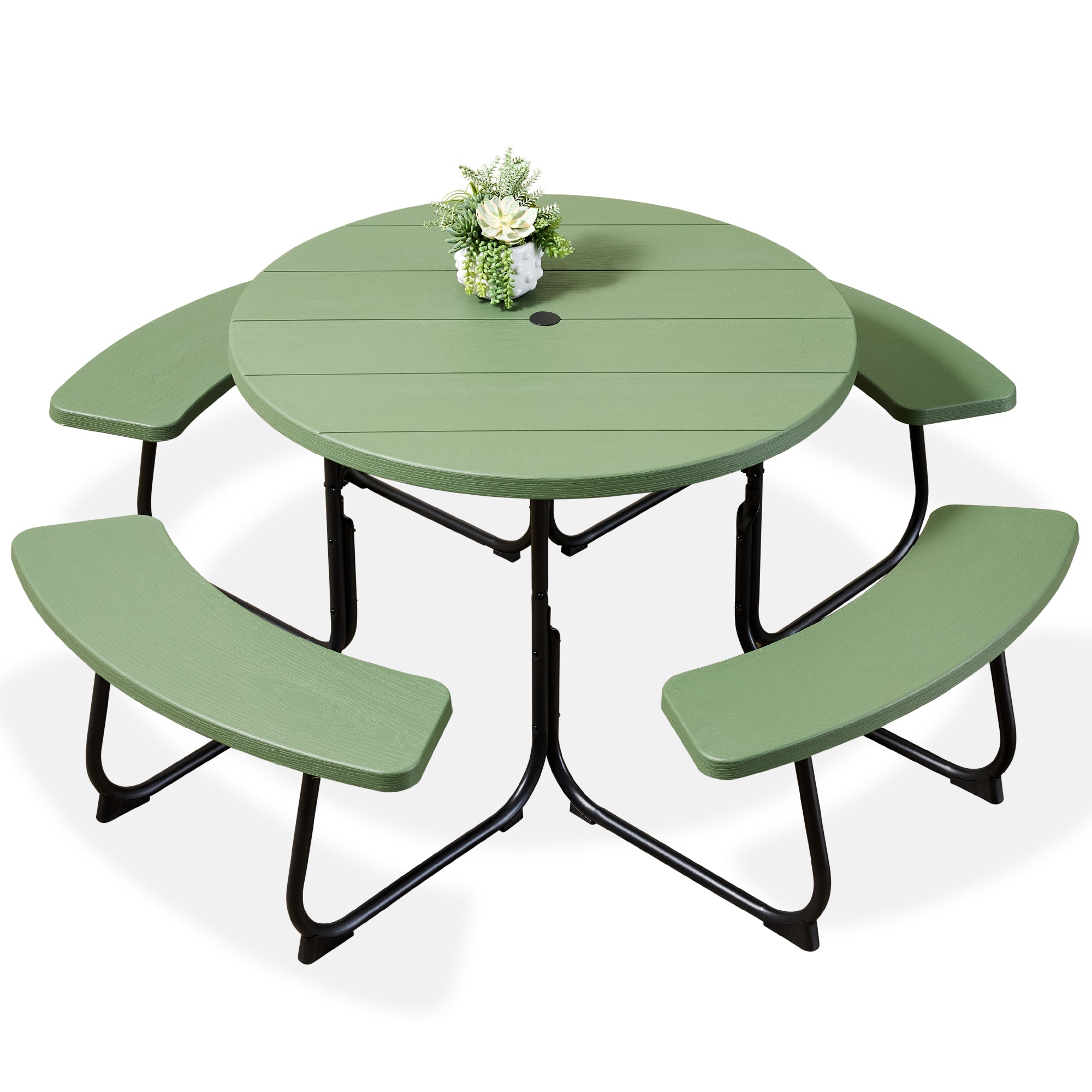 8-Person Circular Picnic Table w/ Umbrella Hole, 4 Benches