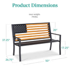 Indoor Outdoor Steel Bench w/ American Flag Backrest, 790lb Capacity