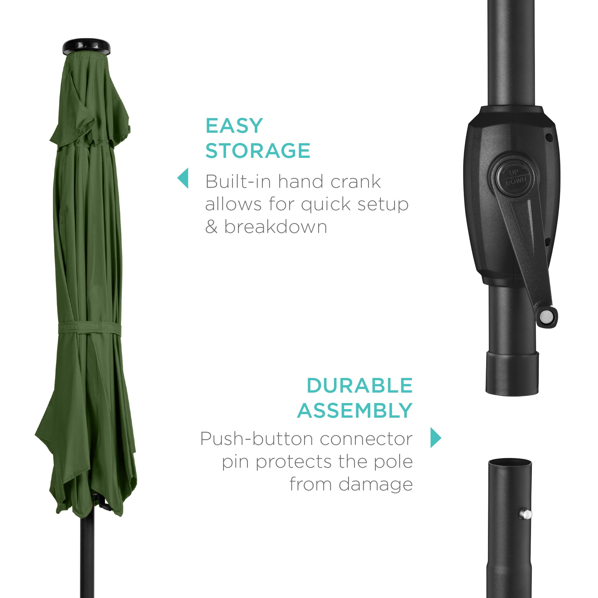 Outdoor Solar Patio Umbrella w/ Push Button Tilt, Crank Lift - 7.5ft