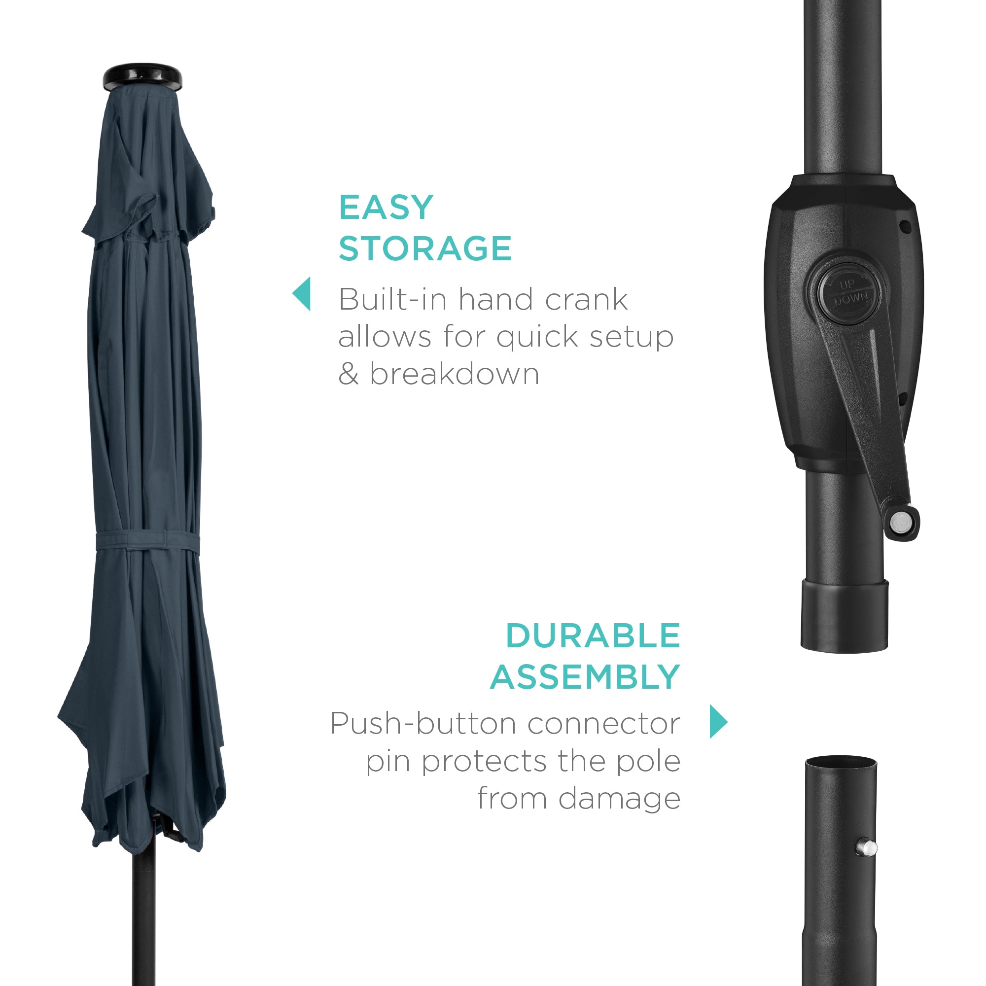 Outdoor Solar Patio Umbrella w/ Push Button Tilt, Crank Lift - 7.5ft