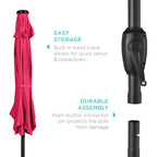 Outdoor Solar Patio Umbrella w/ Push Button Tilt, Crank Lift - 7.5ft