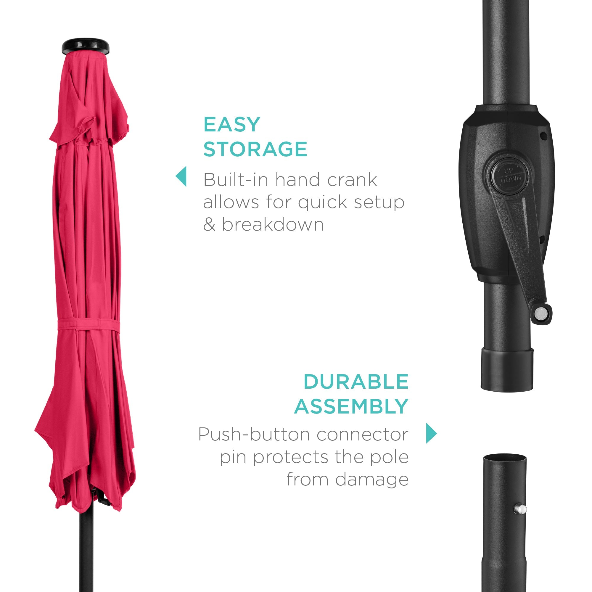 Outdoor Solar Patio Umbrella w/ Push Button Tilt, Crank Lift - 7.5ft