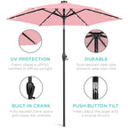 Outdoor Solar Patio Umbrella w/ Push Button Tilt, Crank Lift - 7.5ft