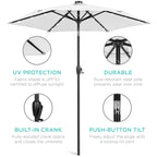 Outdoor Solar Patio Umbrella w/ Push Button Tilt, Crank Lift - 7.5ft
