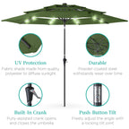 3-Tier Solar Patio Umbrella w/ LED Lights, Tilt Adjustment, Crank - 10ft