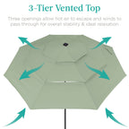 3-Tier Solar Patio Umbrella w/ LED Lights, Tilt Adjustment, Crank - 10ft