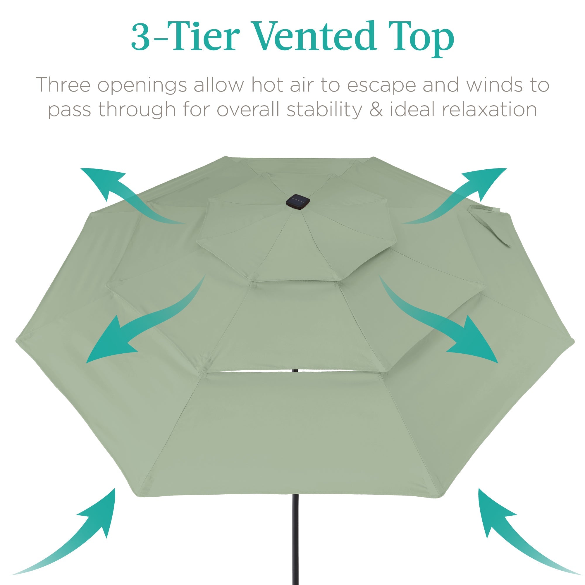 3-Tier Solar Patio Umbrella w/ LED Lights, Tilt Adjustment, Crank - 10ft