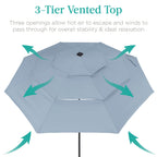 3-Tier Solar Patio Umbrella w/ LED Lights, Tilt Adjustment, Crank - 10ft