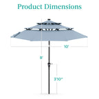 3-Tier Solar Patio Umbrella w/ LED Lights, Tilt Adjustment, Crank - 10ft