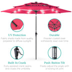 3-Tier Solar Patio Umbrella w/ LED Lights, Tilt Adjustment, Crank - 10ft
