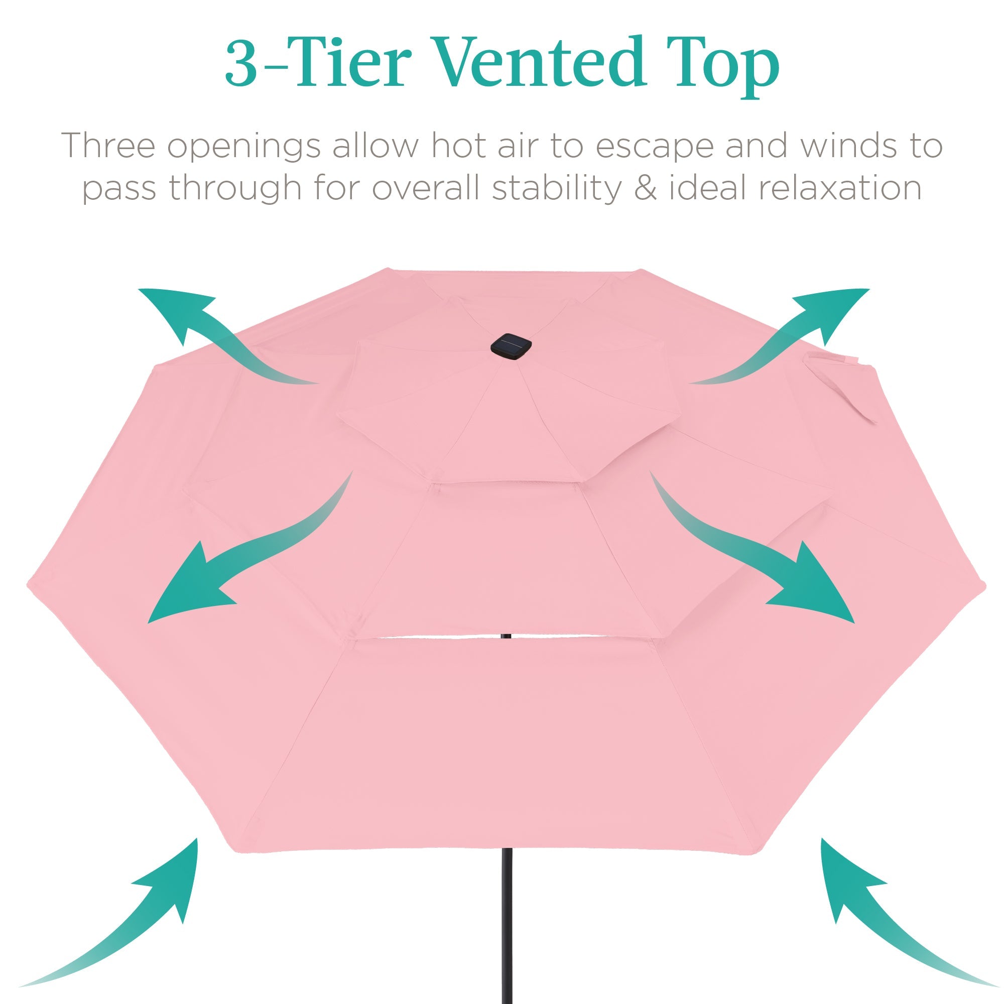 3-Tier Solar Patio Umbrella w/ LED Lights, Tilt Adjustment, Crank - 10ft