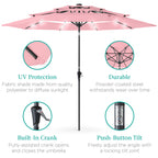 3-Tier Solar Patio Umbrella w/ LED Lights, Tilt Adjustment, Crank - 10ft