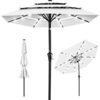 3-Tier Solar Patio Umbrella w/ LED Lights, Tilt Adjustment, Crank - 10ft