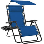 Folding Zero Gravity Recliner Patio Lounge Chair w/ Canopy, Side Tray