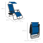 Folding Zero Gravity Recliner Patio Lounge Chair w/ Canopy, Side Tray