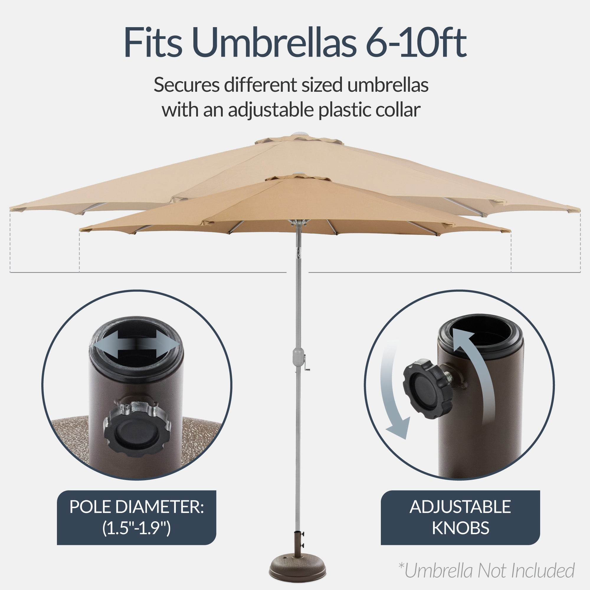 Plastic Patio Umbrella Base Pole Holder Accessory w/ Adjustable Knob
