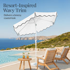 7.5ft Patio Market Umbrella,Wavy Trim, UV-Fade-Resistant, Crank & Tilt