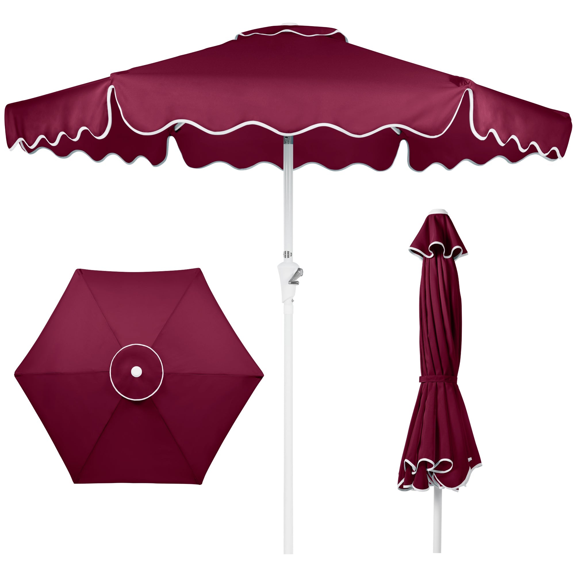 7.5ft Patio Market Umbrella,Wavy Trim, UV-Fade-Resistant, Crank & Tilt