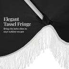 9ft Boho Fringe Umbrella  Tilt, UPF50+, Steel Pole