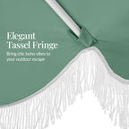 9ft Boho Fringe Umbrella  Tilt, UPF50+, Steel Pole